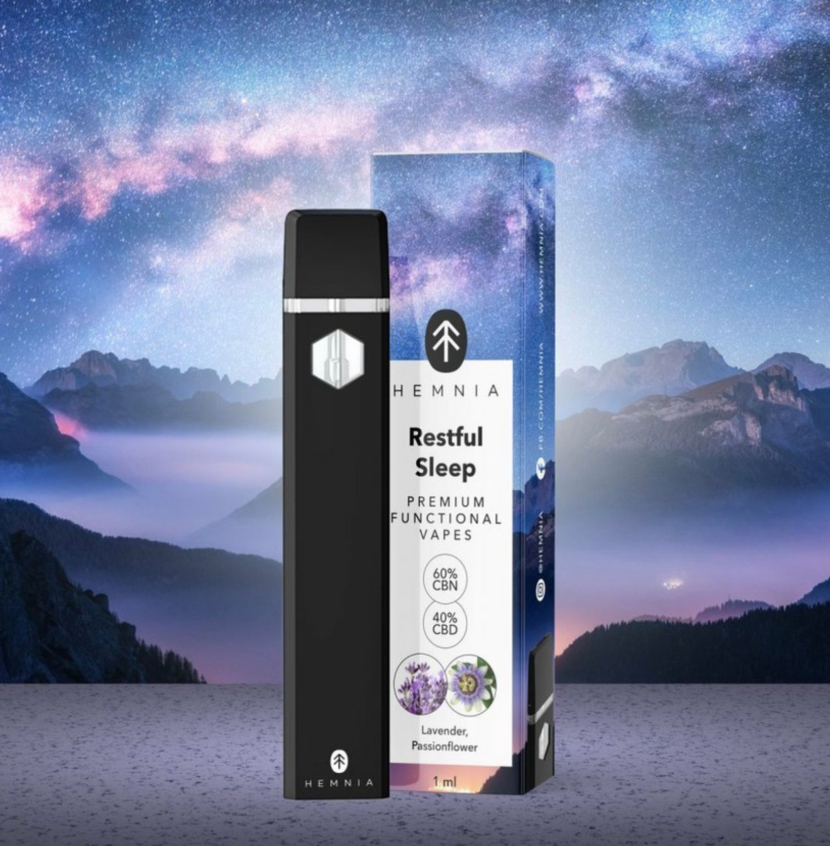 Hemnia Premium Functional Vape Pen Erholsamer Schlaf – 40 % CBD, 60 % CBN, Lavendel, Passionsblume, 1 ml