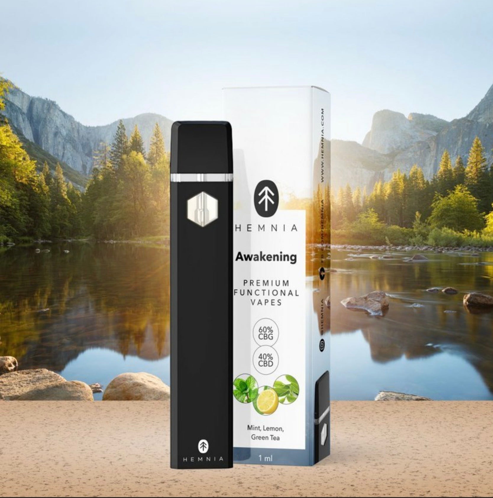 Hemnia Premium Functional Vape Pen Awakening – 60 % CBG, 40 % CBD, Zitrone, Minze, grüner Tee, 1 ml